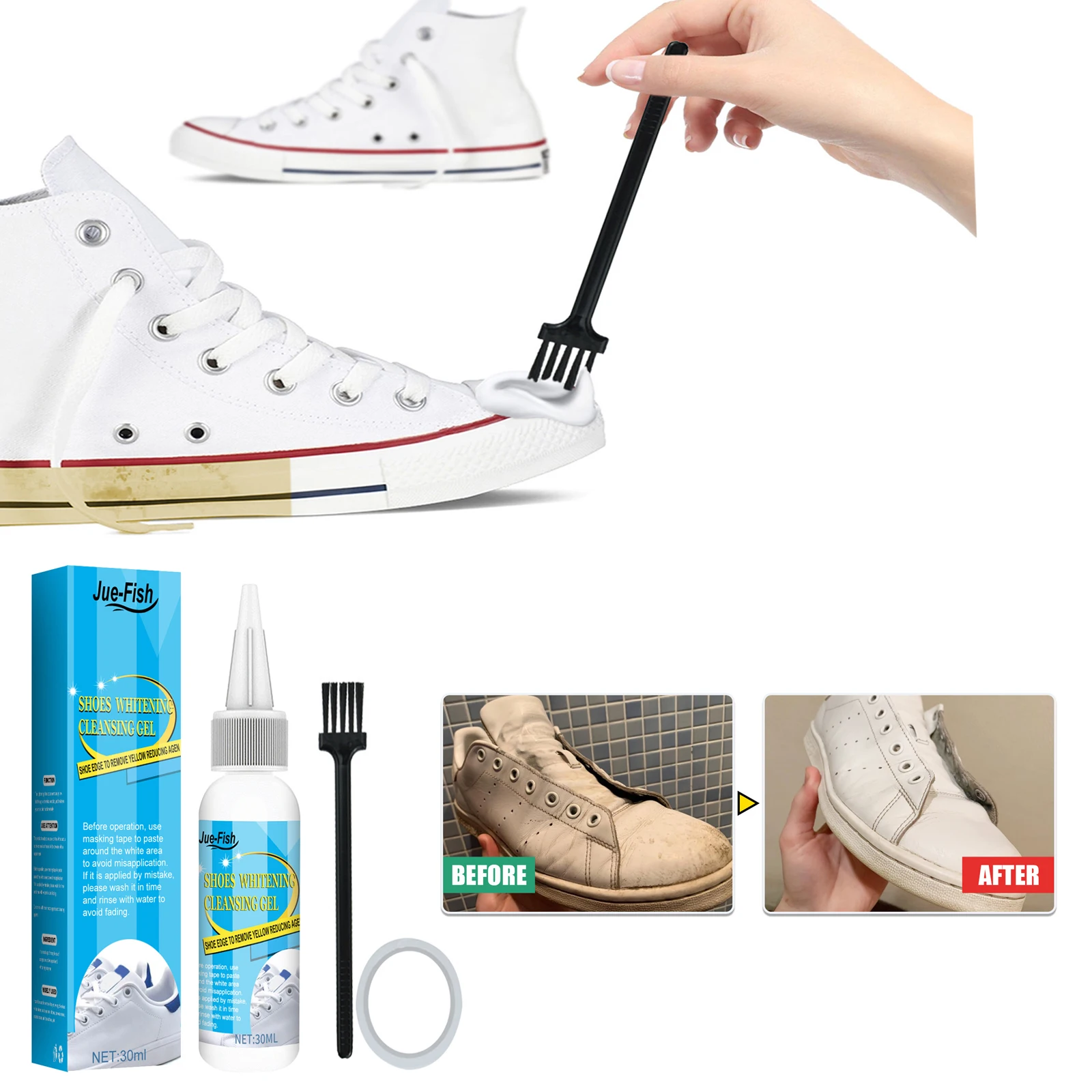 Sneaker Cleaning Kit - 汚れを落とすための白い靴のクリーニングキット,汚れの除去,靴の洗濯,かかとのない美白,黄色いエッジの除去,クリーナー